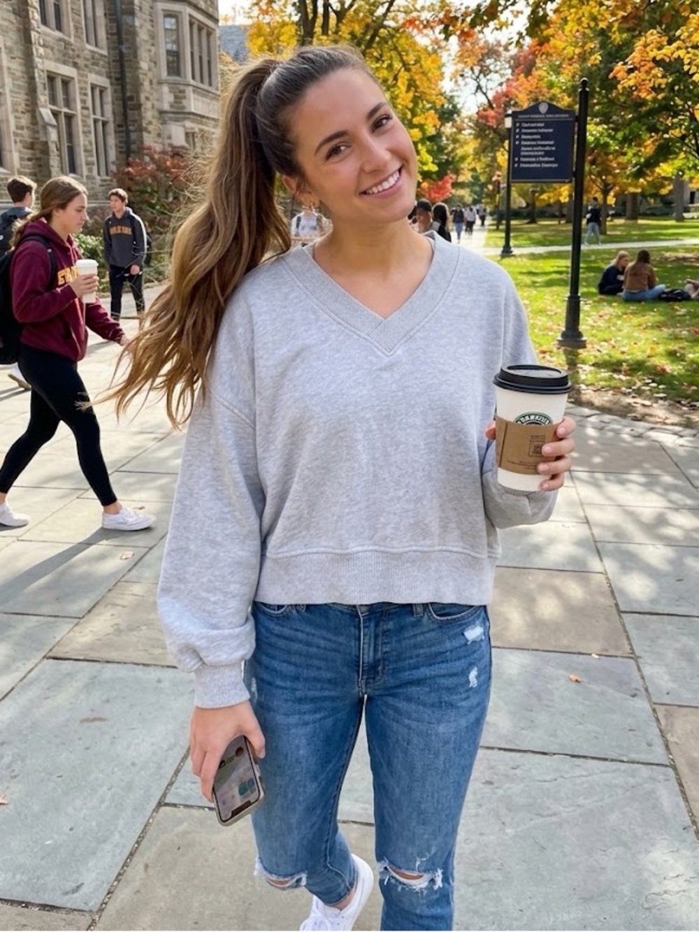 Aerie Oversized Crossover V-Neck Cropped Sweatshirt Heather Gray XS